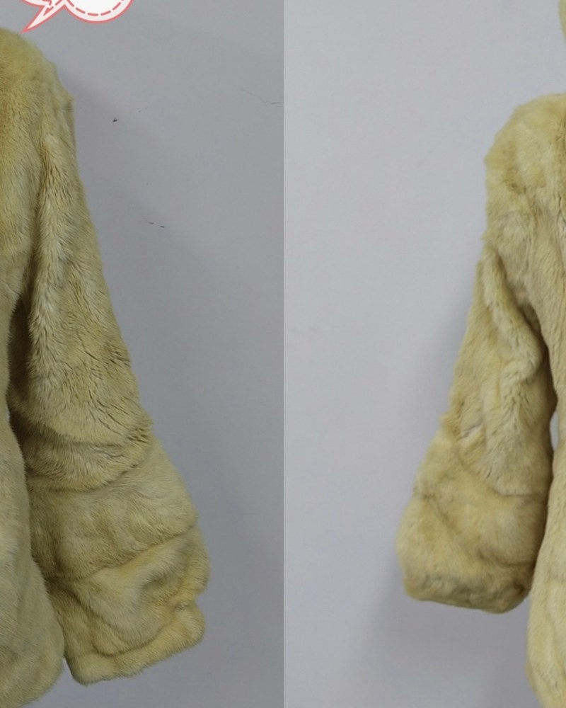 藕粉色及膝直筒貂皮大衣改色成品，低饱和灰粉